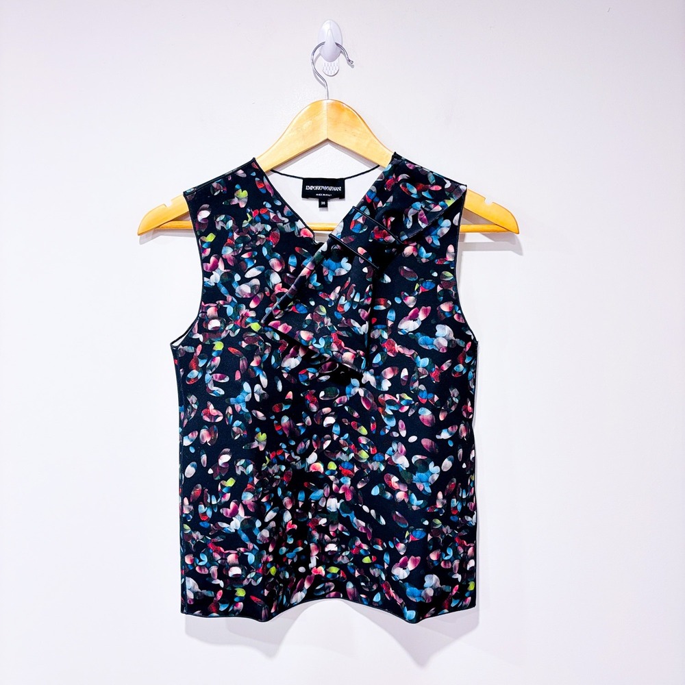 EMPORIO ARMANI Black floral sleeveless top | Floral Minimalist‎ Size 2